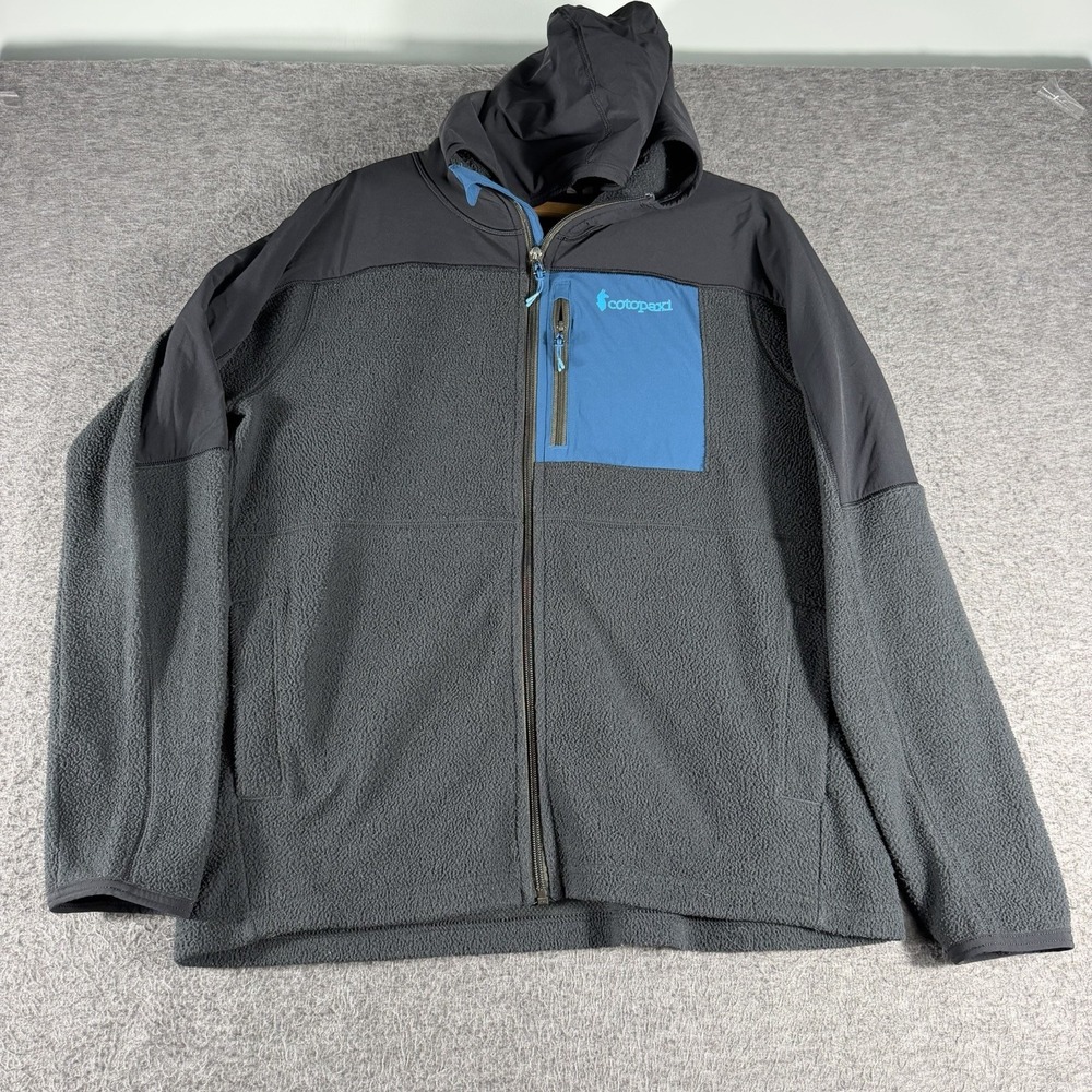 Cotopaxi Abrazo Hooded Full-Zip Fleece Jacket Size L Gorpcore Gray Blue Hiking